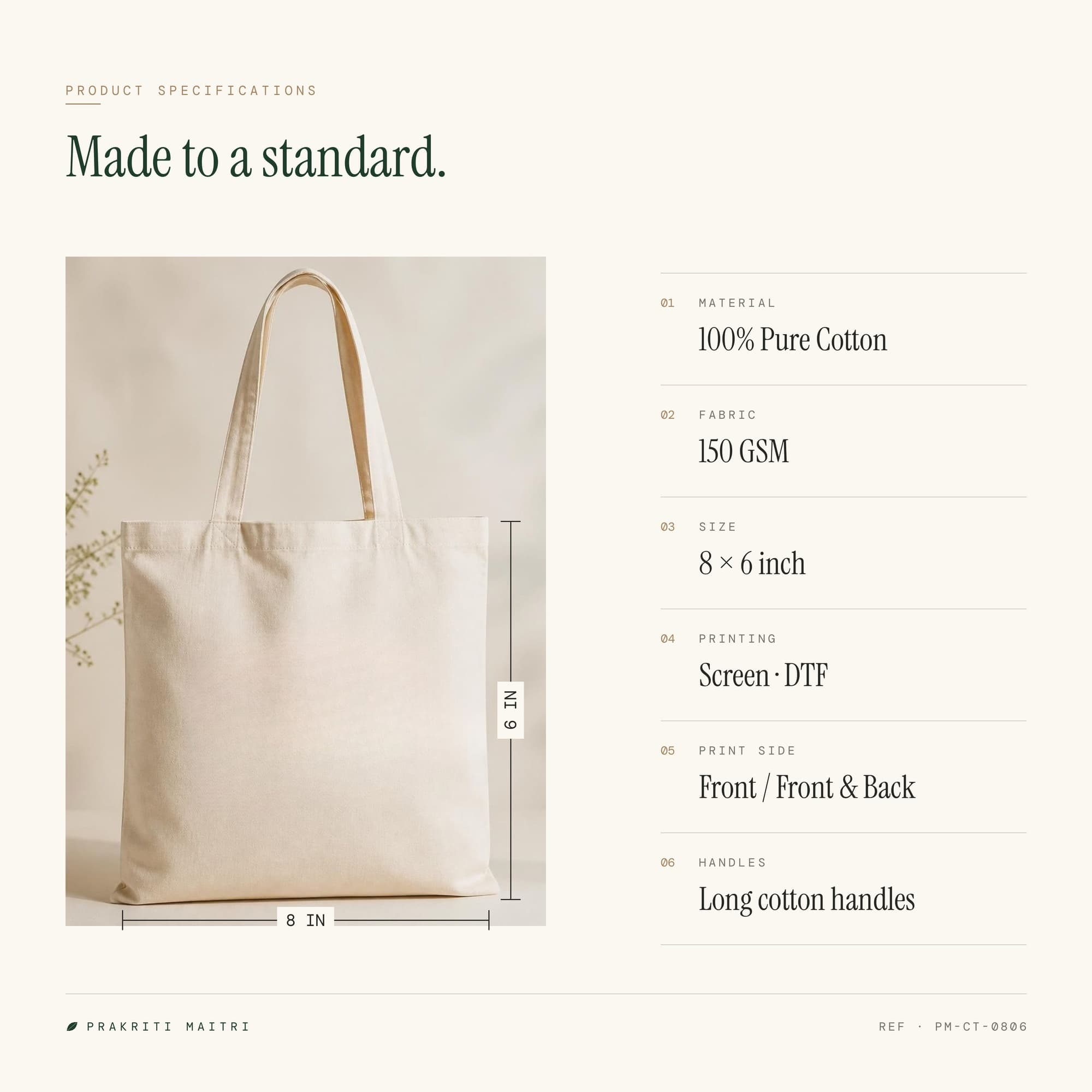 Cotton Tote Bag 150 GSM - 6 x 8 inch