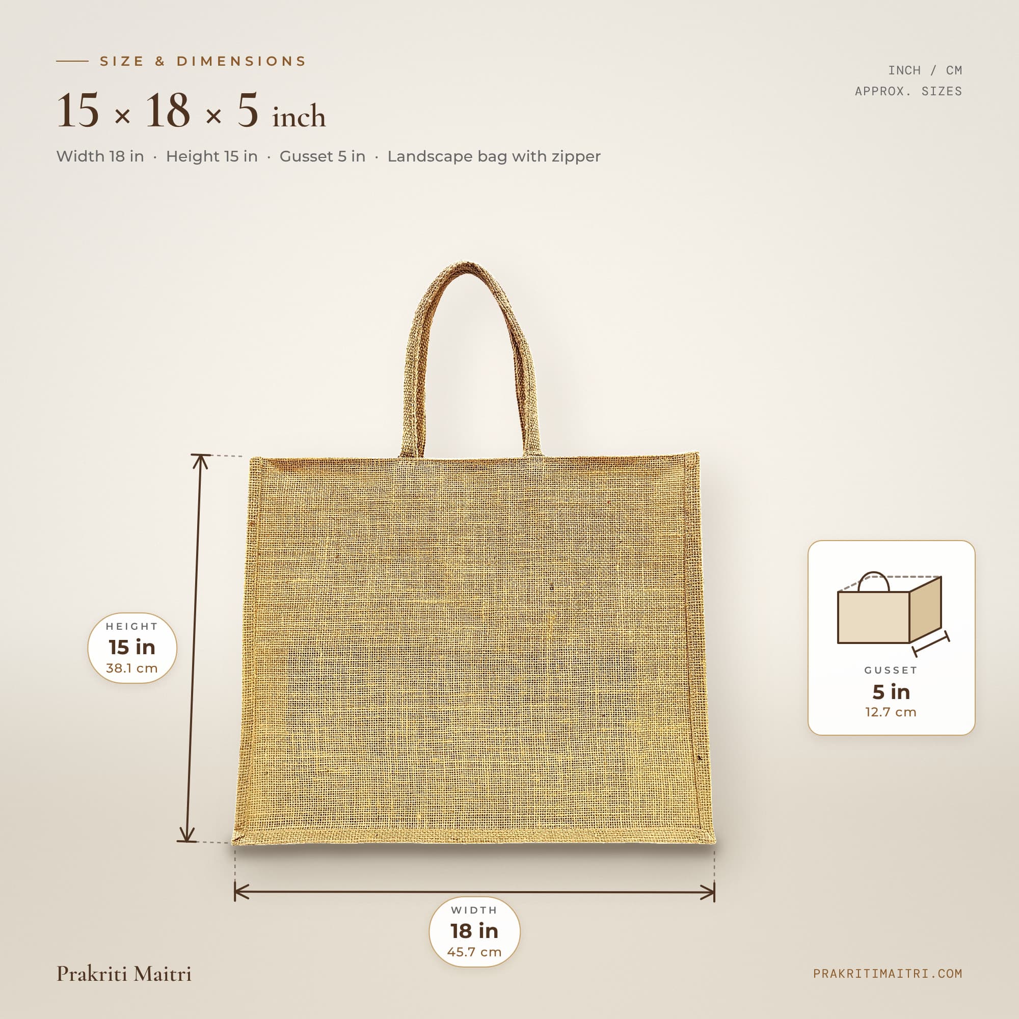 Plain Jute Bag with Zipper - 18 x 6 x 15 inch