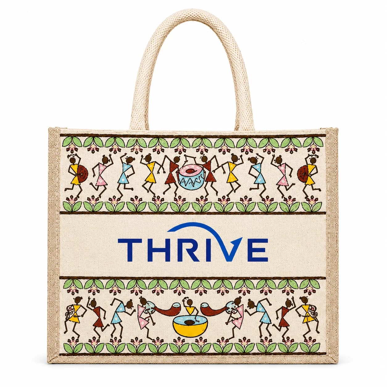 Tribal Beats Warli Hamper Bag - Beige