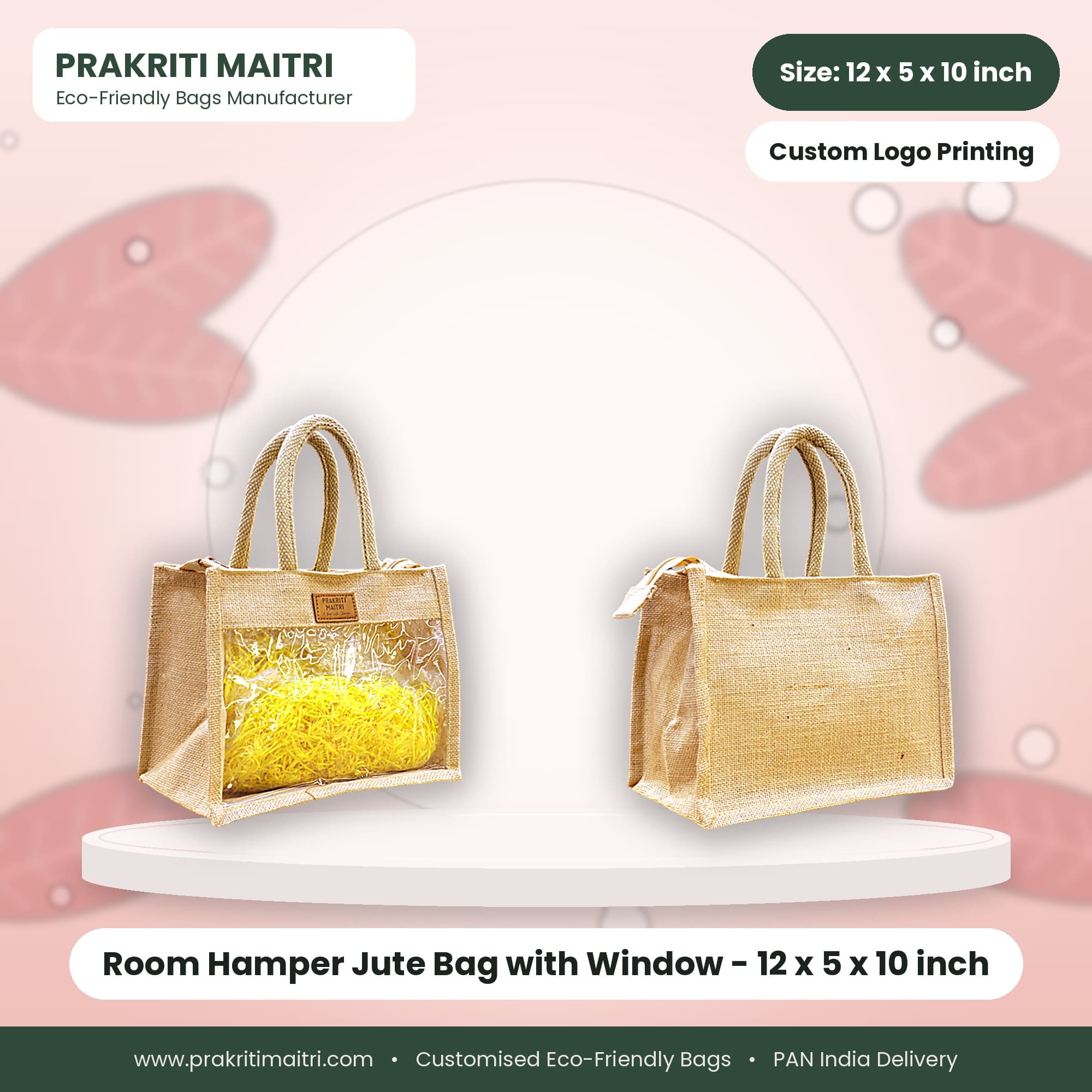 Room Hamper Jute Bag with Window - 12 x 5 x 10 inch