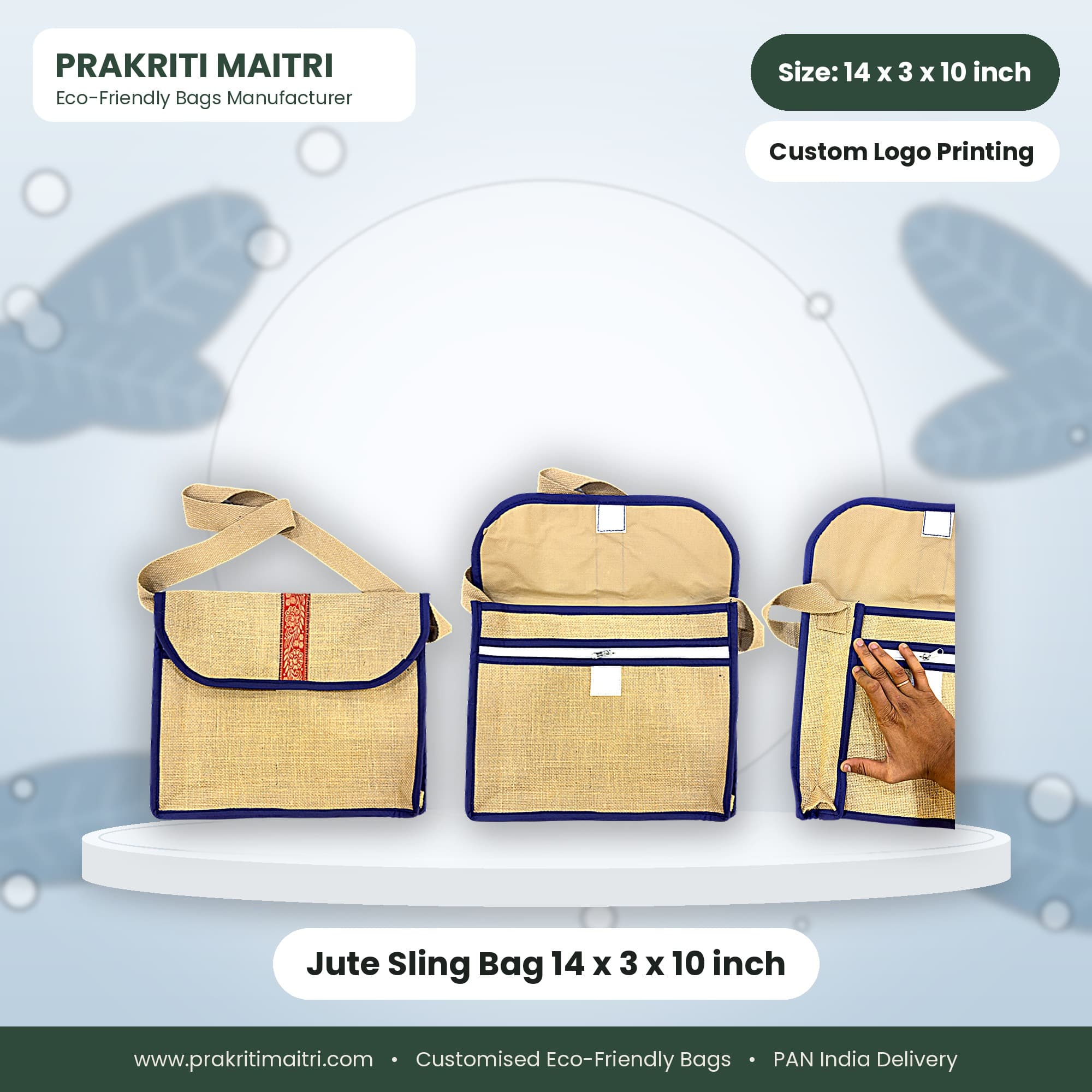 Jute Sling Bag 14 x 3 x 10 inch