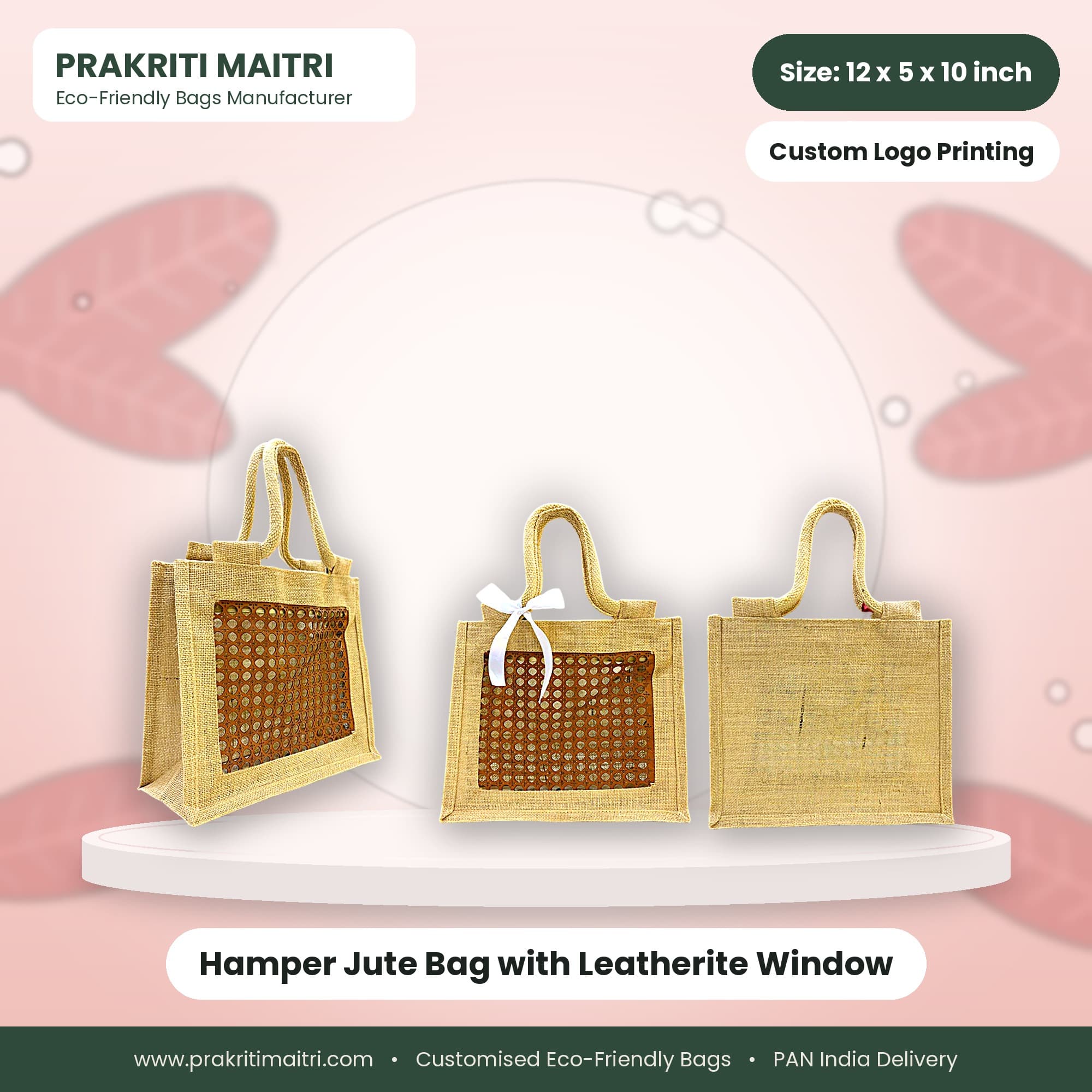 Hamper Jute Bag with Leatherite Window