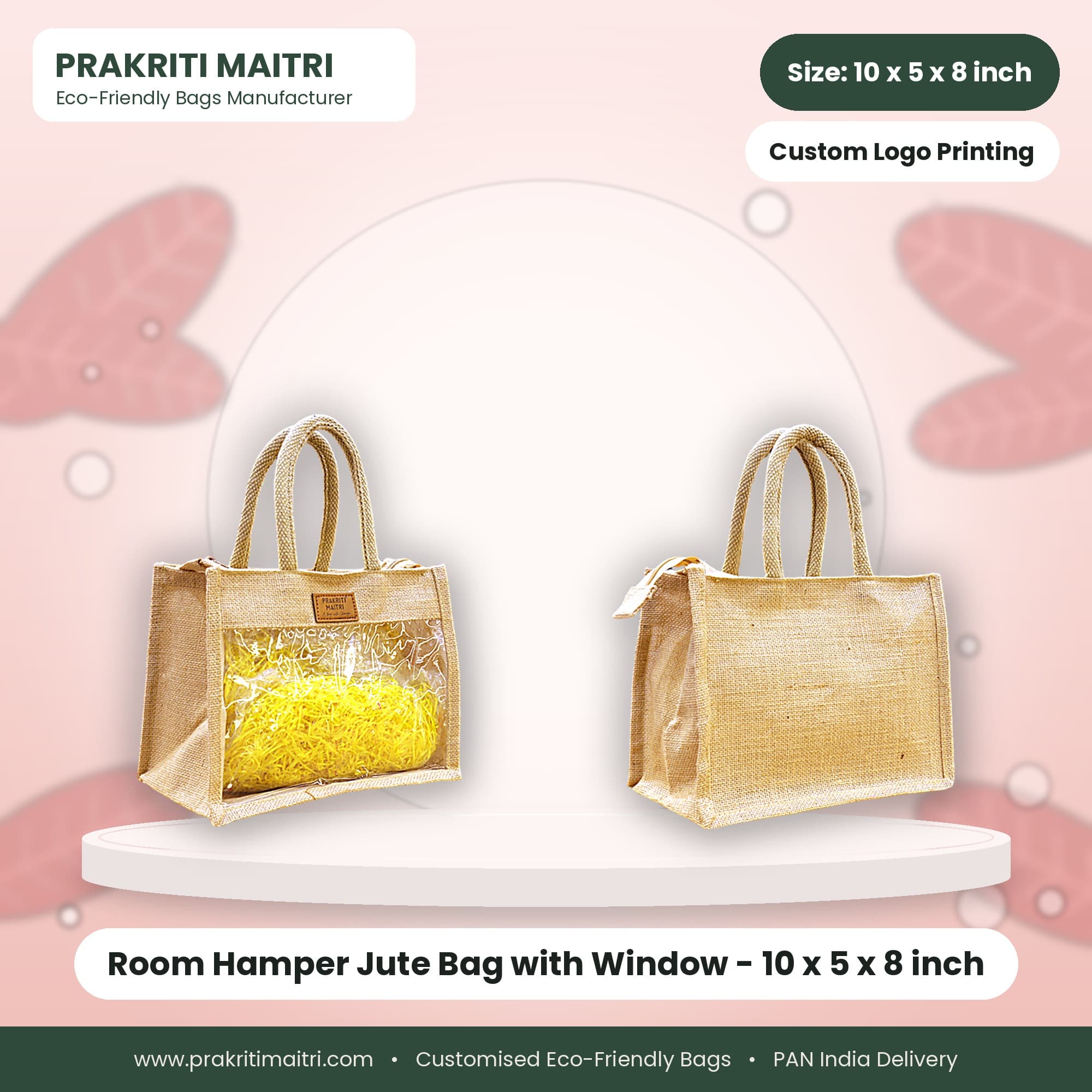 Room Hamper Jute Bag with Window - 10 x 5 x 8 inch