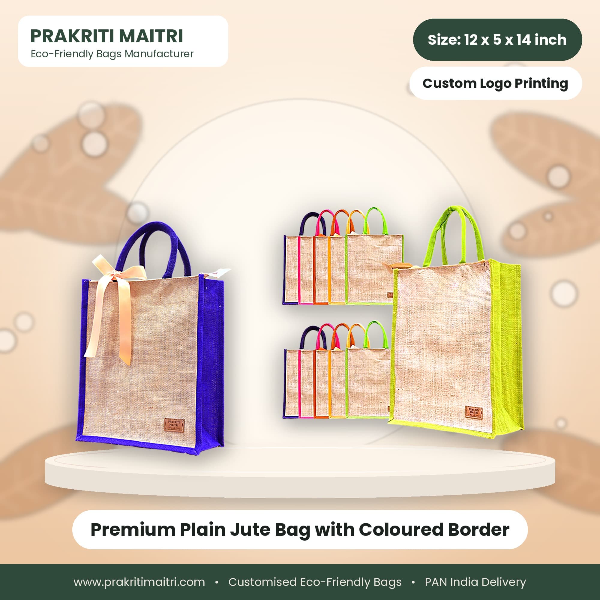 Premium Plain Jute Bag with Coloured Border