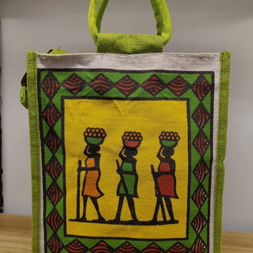 Traditional Tribal Art Print Jute Bags for Lunch box | 100% Eco-friendly Jute Bags for Return Gifts | Green