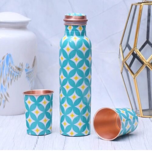 Copper Bottle Set with Glasses | 3 in 1 Gift Set | Blue