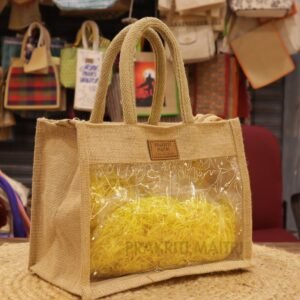 jute bag with transparent window with zipper for return gifts for wedding