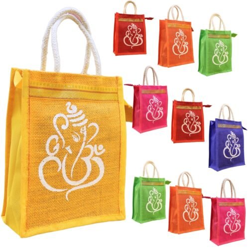 ganesha print jute bags for return gifts